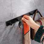Black Wall Hooks, Matte Black Bathroom Hook Rail, Self Adhesive 5 Hooks Key Hook Rack Hanger Towel Robe Stick Hooks for Toilet Entryway Hallway Kitchen Wall Mounted