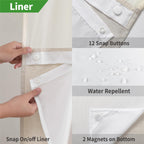 Eachope No Hooks Polyester Textured Shower Curtain with Snap-in Fabric Liner Set, Hotel Luxury Decor Shower Curtains for Bathroom with See Through Top Window, Waterproof & Washable, 71Wx74H, Cream