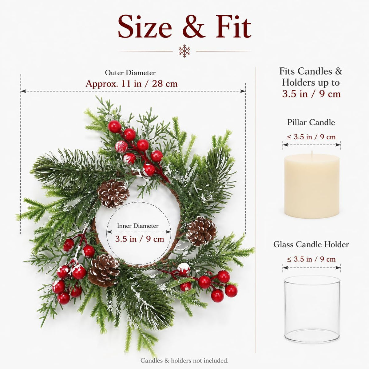 4 Pack Candle Ring Wreath for Table Centerpiece Farmhouse Decor