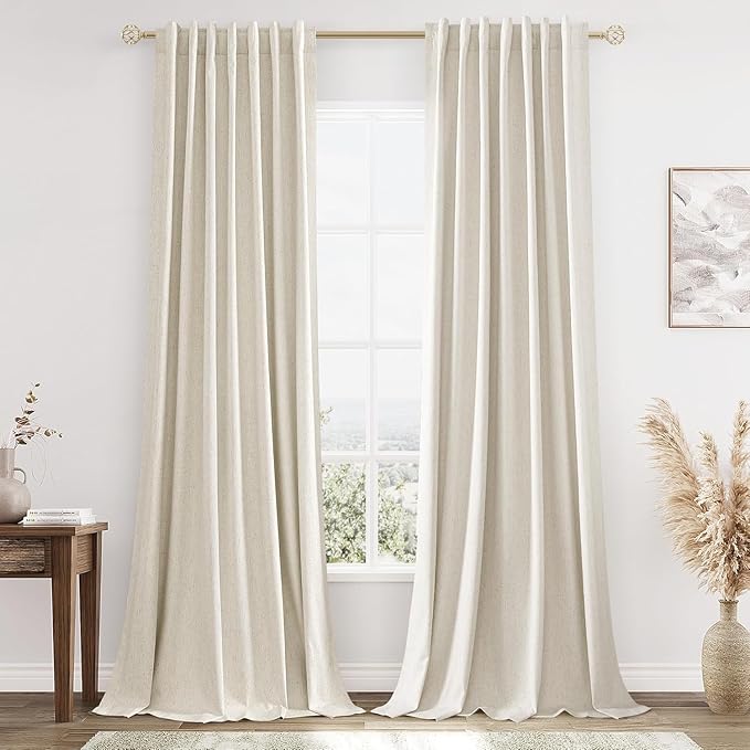 Guken 100% Blackout Linen Curtains 84 Inch Length 2 Panels Set by Guken