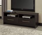 ClosetMaid Media Stand Entertainment Center with Cabinet Drawers, Open Shelves, 55 in. Wide, for Living Room, Den, Game Room, Black Walnut Finish