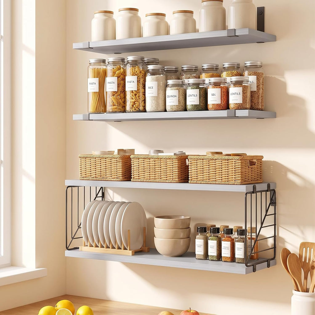 Fixwal 3+1 Tier Bathroom Floating Shelves Over Toilet, Gray