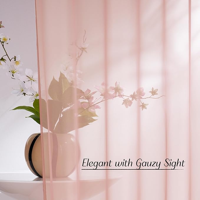 NICETOWN Light Pink Sheer Curtains 96 inches Long, Grommet Voile Sheer Textured - Image 3