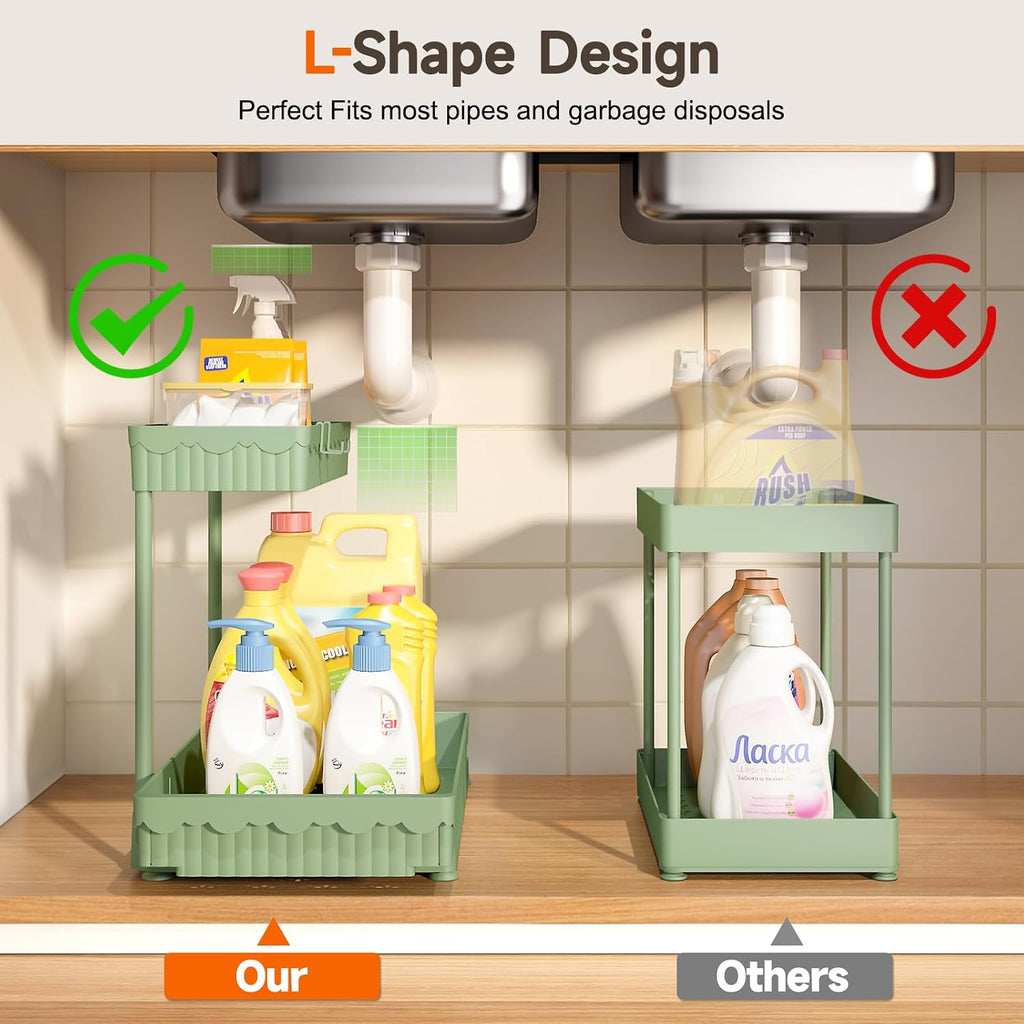 Sevenblue 3-Pack 2-Tier L-Shaped Under Sink Organizers with Sliding Drawers