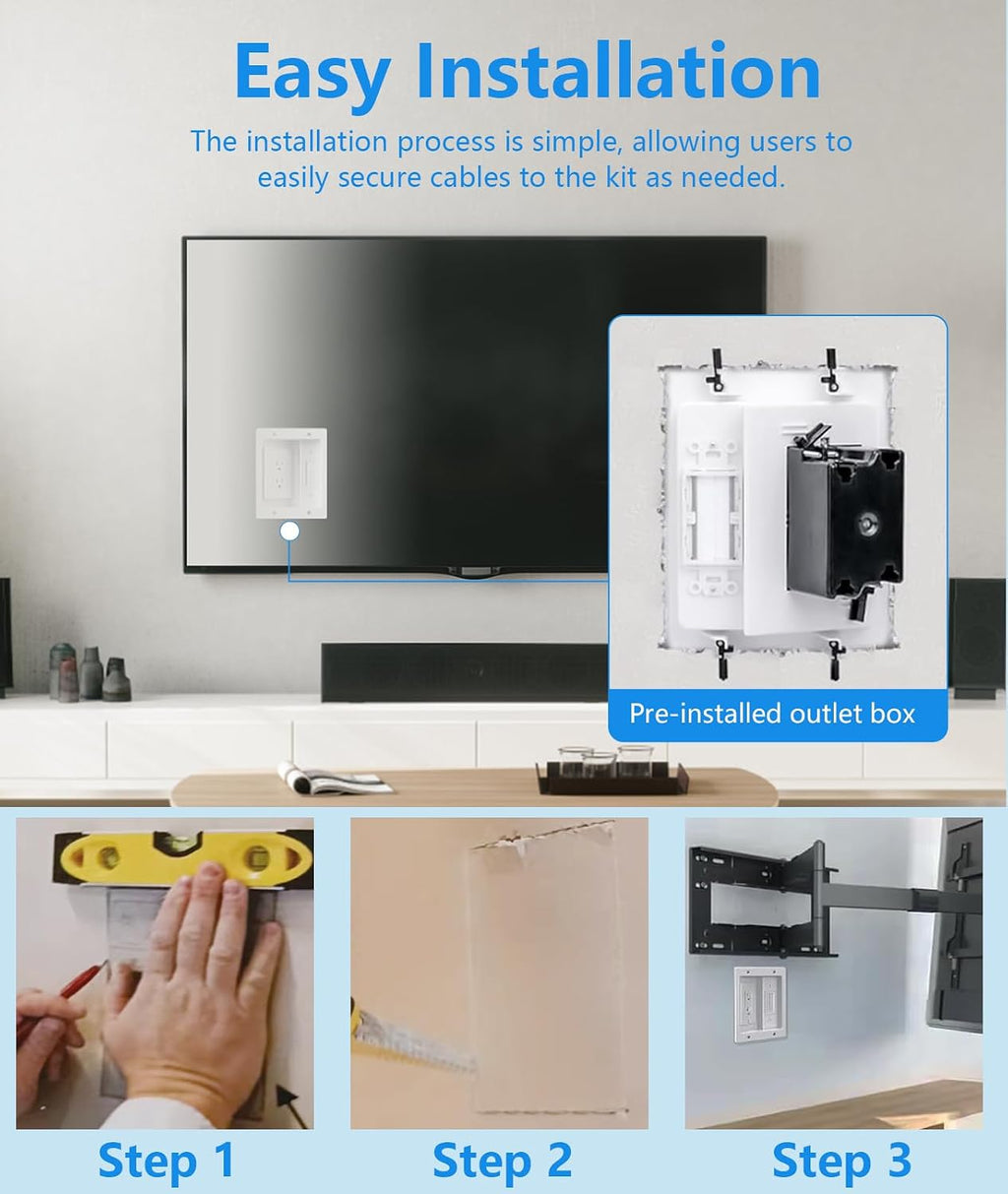 in-Wall TV Cable Management Kit, Dual Outlet Cord Hider for Wall Mounted TV with Data Jacks