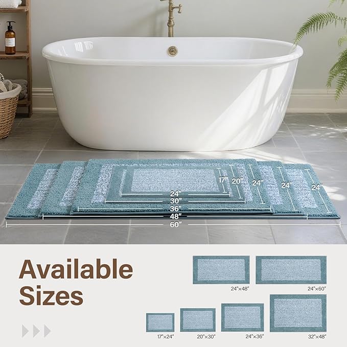 36x24 Large Bathroom Rugs Washable Non Slip, Dusty Blue Bath Mat - Image 6