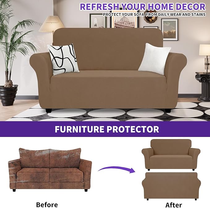 ZNSAYOTX Super Stretch Loveseat Covers, New Striped Love Seat Slipcover - Image 2
