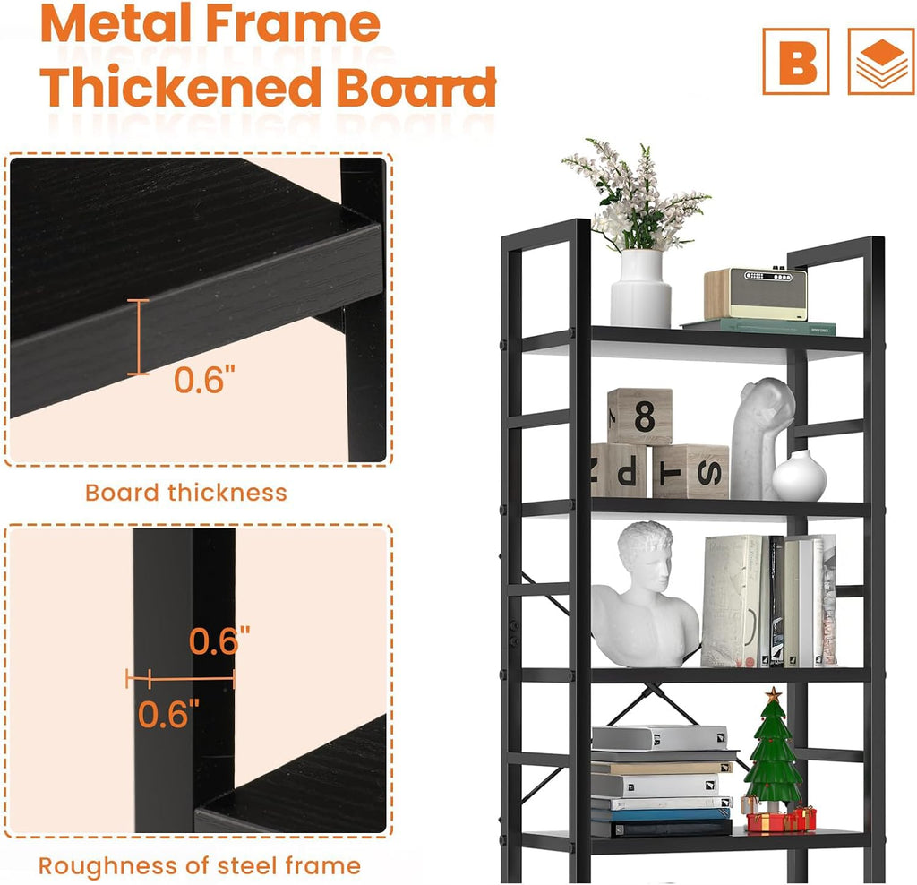 Sweetcrispy 5 Tier Bookshelf, Bookcase Shelf Storage Organizer, Black