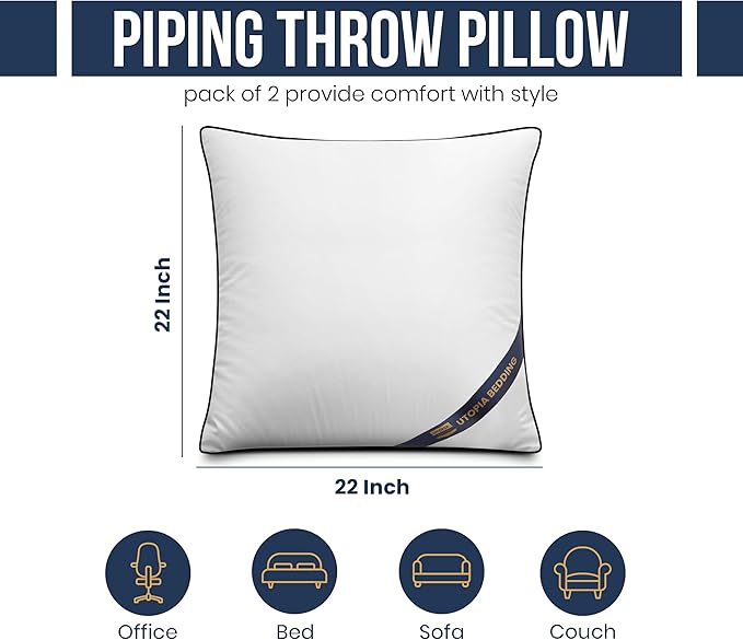 Utopia Bedding Throw Pillow Inserts, 22 x 22 Inches Decorative Indoor Pillows - Image 2