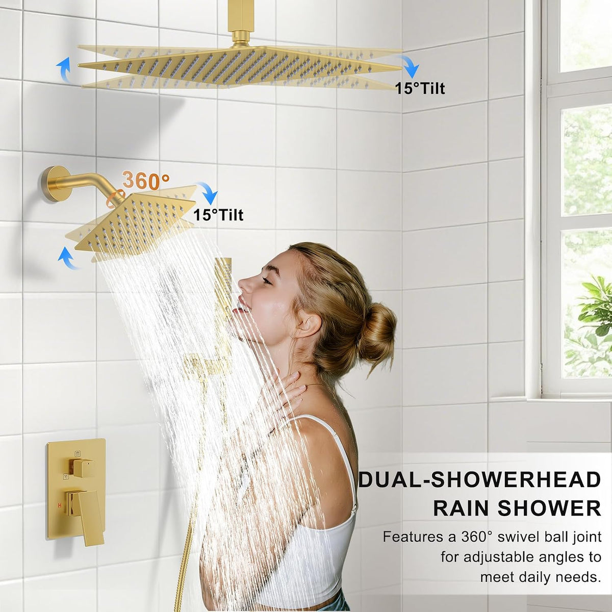 Rain Shower System Brushed Gold Shower Faucet Set Ceiling Mounted