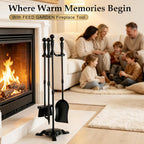 4-Piece Fireplace Tool Set with Stand, 30In Wrought Iron, Black