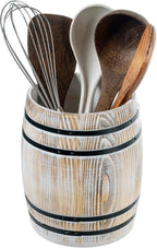 MyGift Whitewashed Wood Wine Barrel Kitchen Utensil Holder Crock