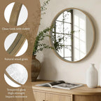 WallBeyond Round Wood Mirror 24" Circle Wall Mirror for Bathroom Round Wall Mirror for Wall Decor, Vanity, Entryway Living Room, Deep Natural