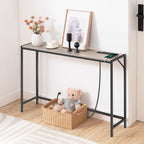 MAHANCRIS Narrow Console Table, 43.7" Sofa Table with Outlets, Greige