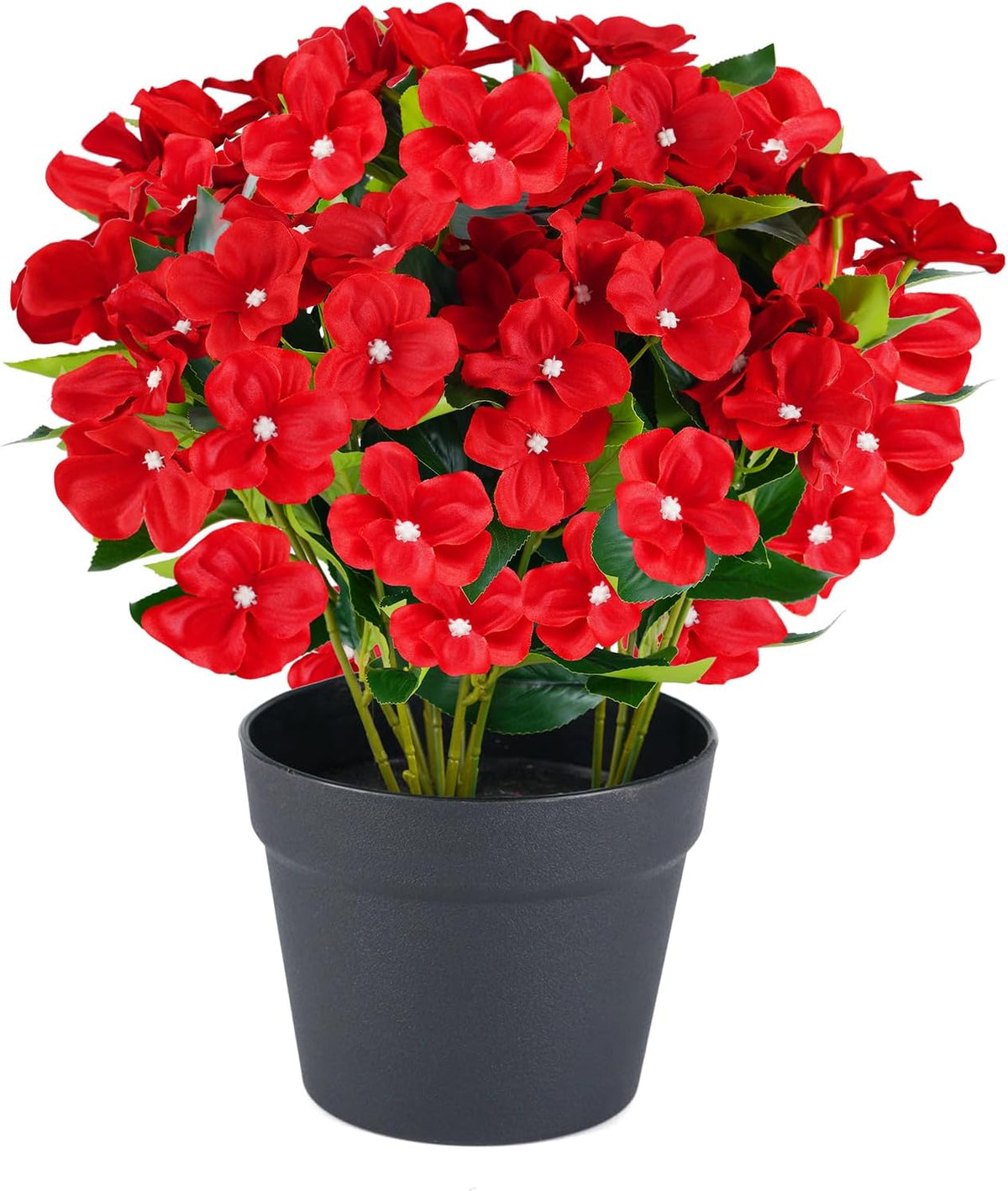 Artificial Impatiens Flowers in Pot for Outdoor 14 Inch Fake Plants