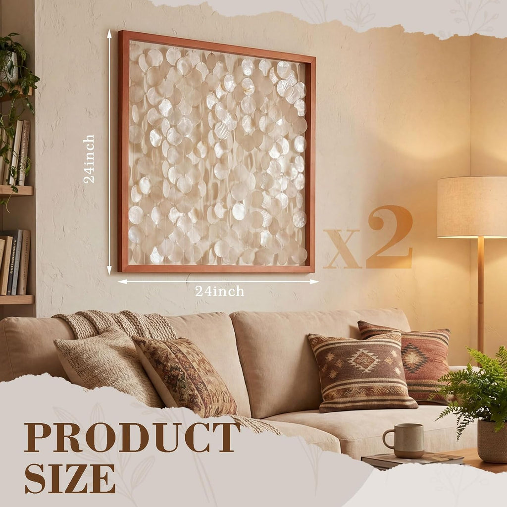 Yerliker 2 Pcs 24"x24" Capiz Shell Wall Decor, Framed Seashell Wall Art