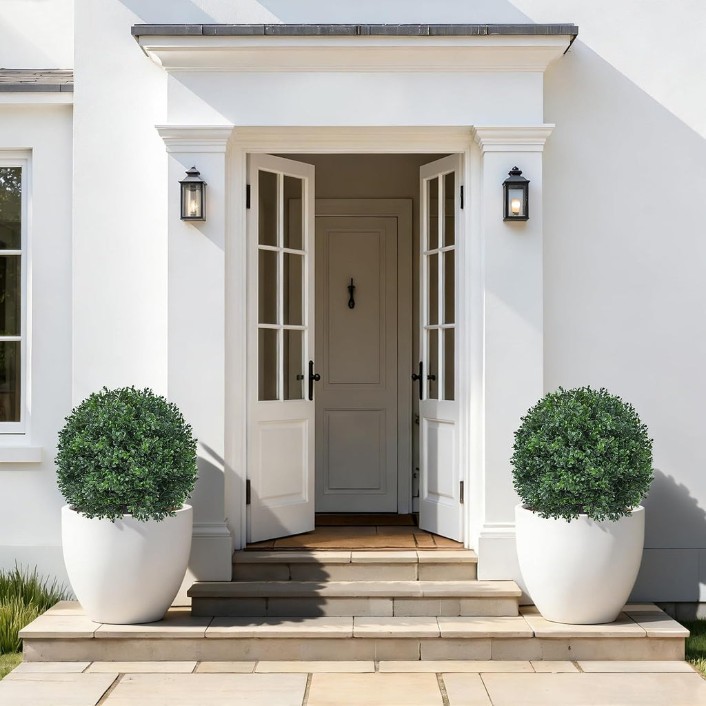 Grooy Artificial 2 Pack Boxwood Topiary Plant with Spike for Outdoor
