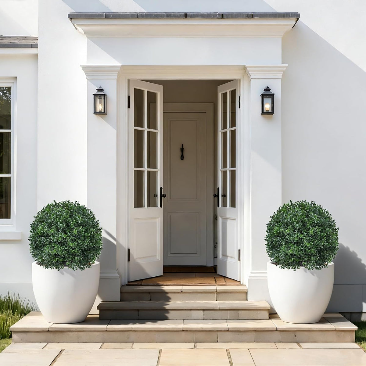 Grooy Artificial 2 Pack Boxwood Topiary Plant with Spike for Outdoor