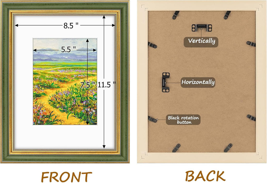 Golden State Art,9x12 Ornate Picture Frame Holds 6x8 Photo,Green Gold