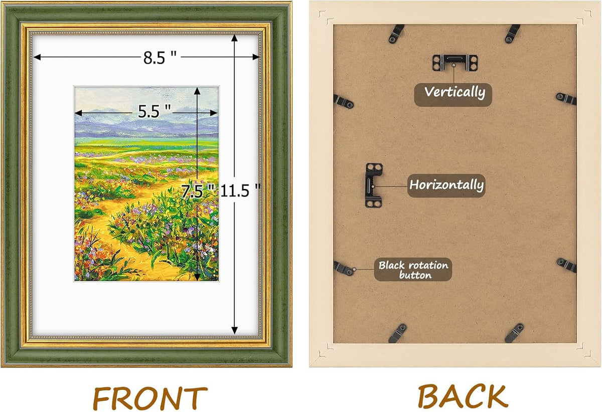 Golden State Art,9x12 Ornate Picture Frame Holds 6x8 Photo,Green Gold