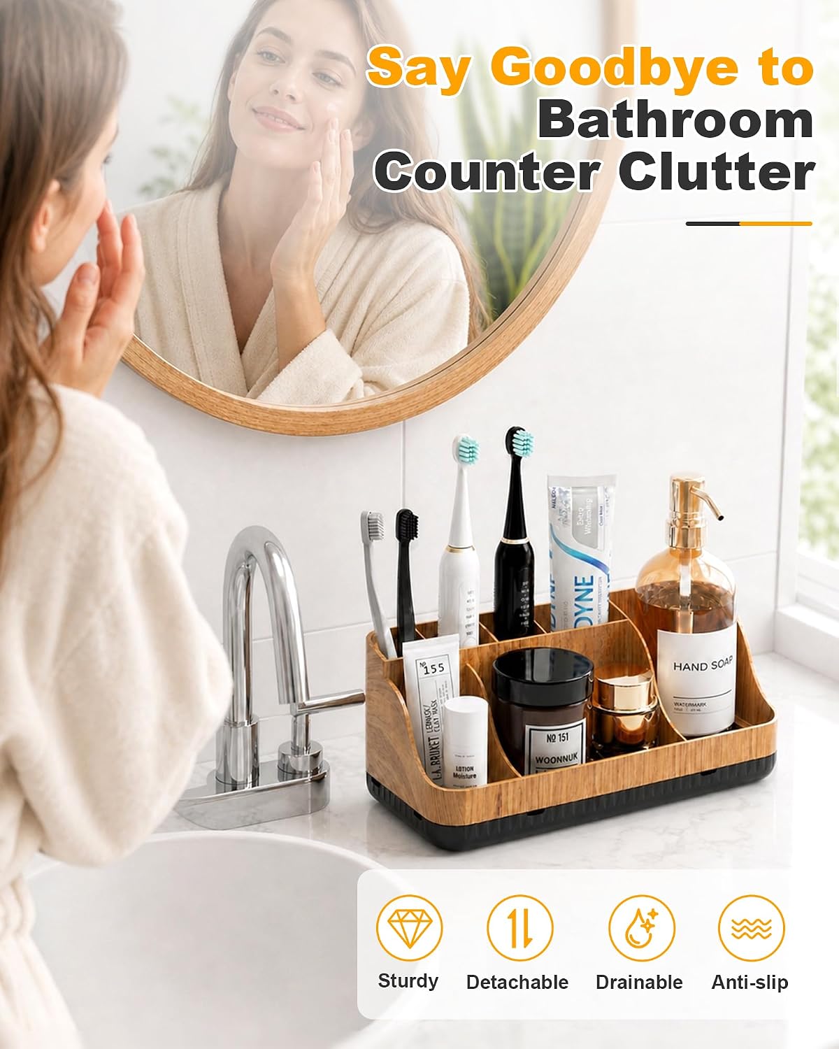 Bathroom Counter Organizer and Storage, Toothbrush Holder 7 Slots
