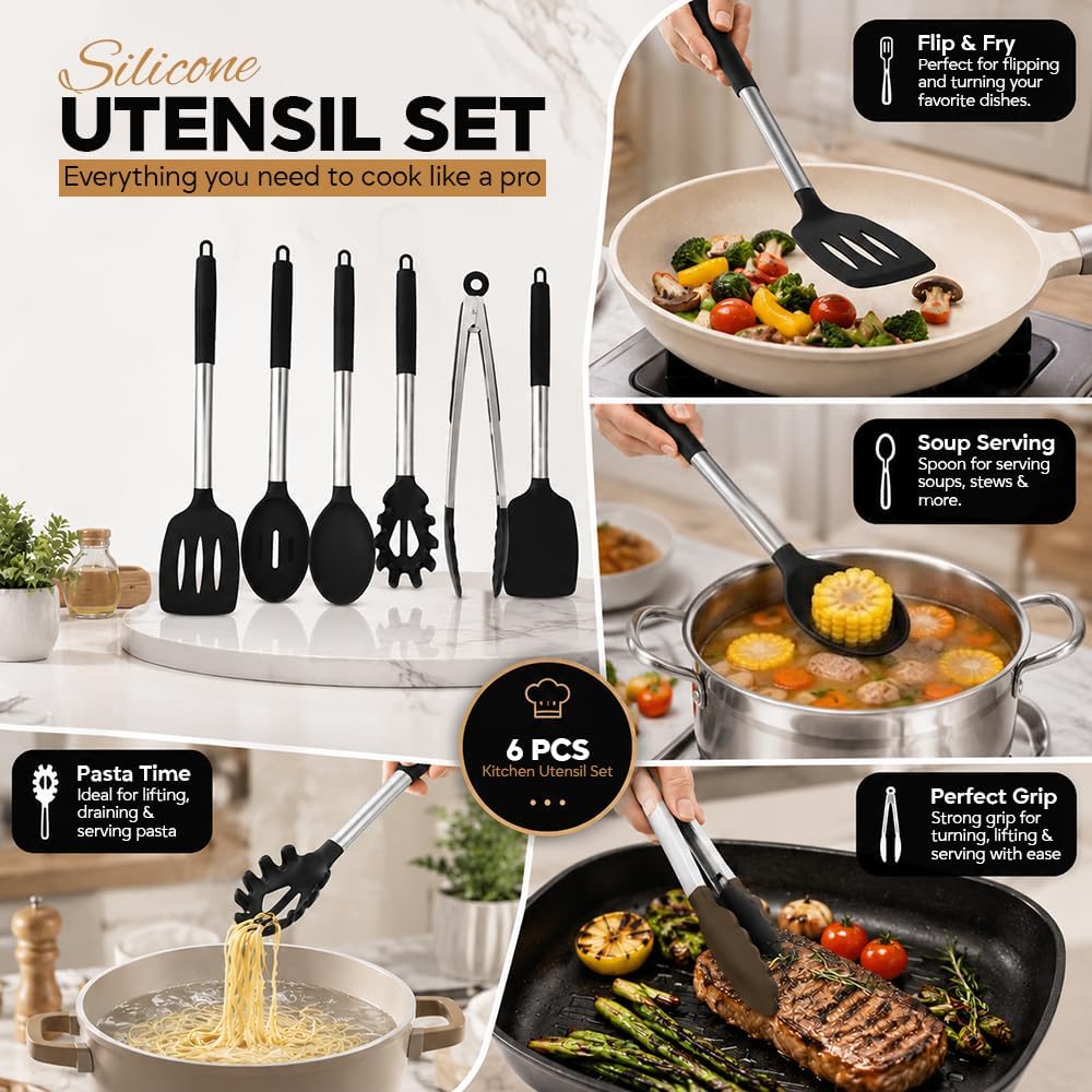 Silicone Cooking Utensils Set 6 Pcs Silicone Spatula Set Kitchen Tools