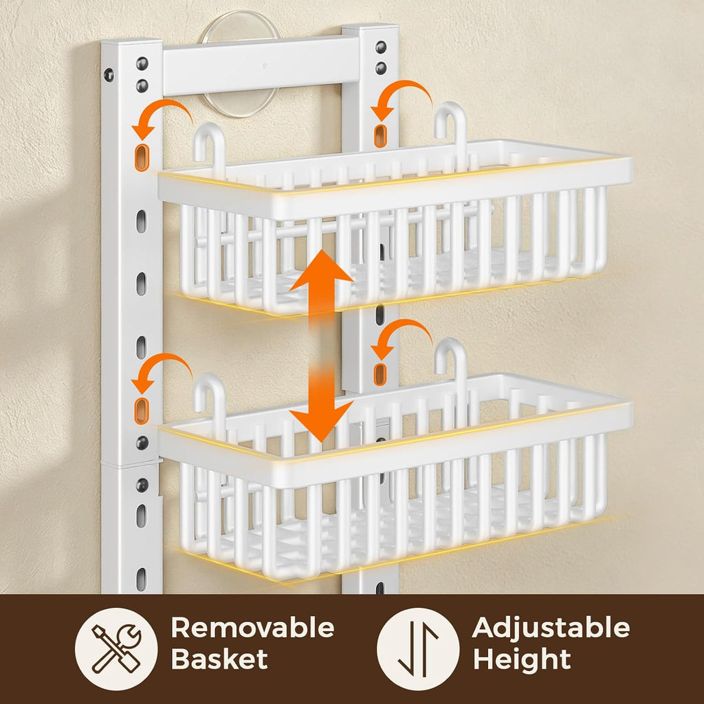 9 Tier Narrow Over The Door Pantry Organizer, 2 in 1 Wall Mount or Hanging Spice Rack with Adjustable Deep Basket, Heavy-Duty Seasoning Organizer and Storage for Kitchen Closet Bathroom (White)