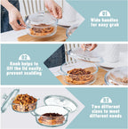 Maxcheck 2 Pcs Glass Casserole Dish with Lid, 0.8L/1.7L Round Bakeware Set