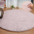 ORINOVA Pink Fluffy Round Rugs 6ft Large Circle Washable Faux Rabbit Shaggy Fur - Image 3