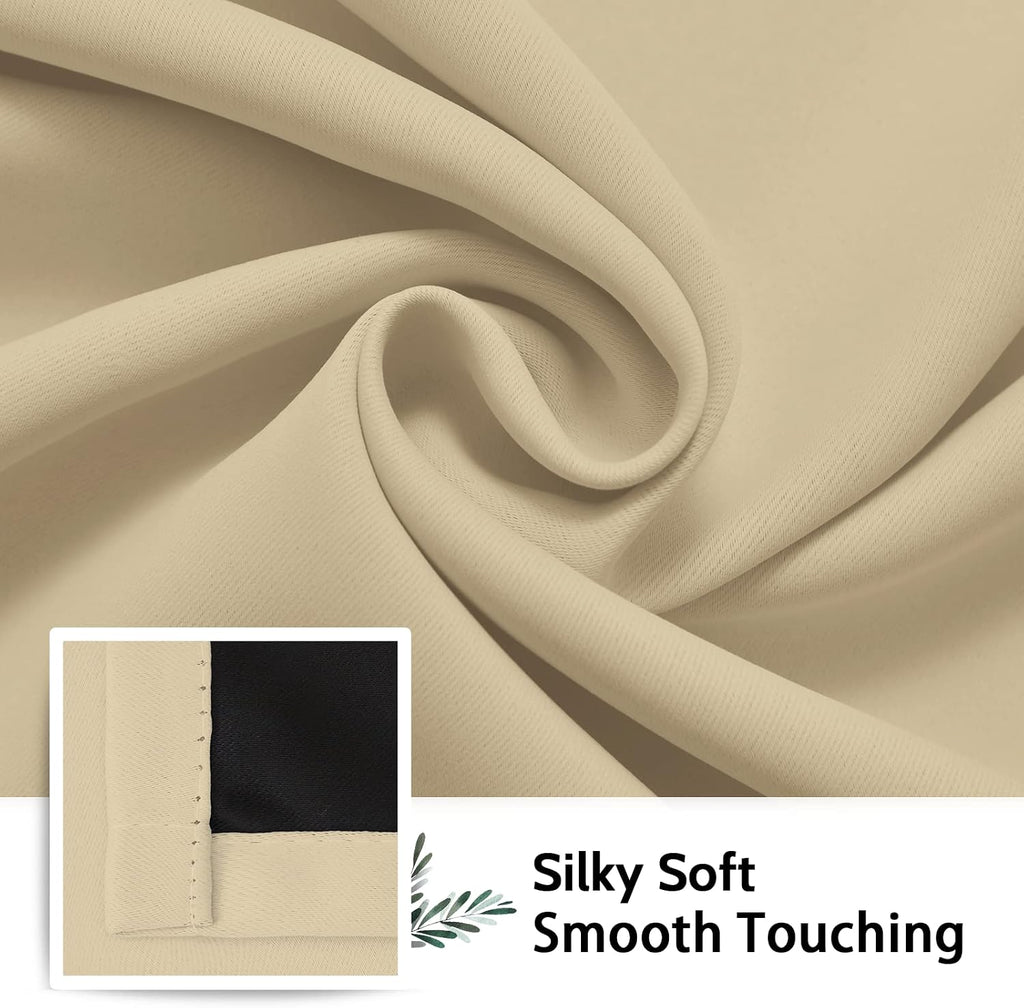 SimpleHome Beige 100% Blackout Curtains Room Darkening Living Room 84 Inch