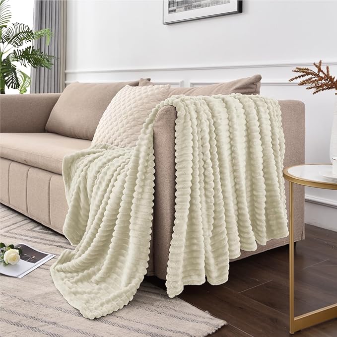 BEDELITE Fleece Throw Blanket for Couch – 3D Ribbed Jacquard Soft and Warm - Image 8