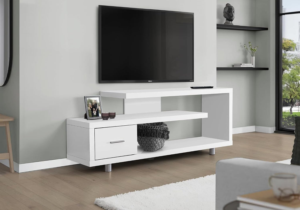 Monarch Specialties TV Stand with 1 Drawer, 60"W, White