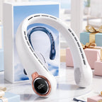 BNBZ Portable Neck Fan, 6000mAh Rechargeable Fan Blows Cold Air with LED Display, 4 Speeds, 20H Runtime, Quiet Wearable 360° Personal Cooling Fan for Outdoor Travel Work Gym,Fireplace Fans-White