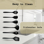 KAIZEN 6 Piece Silicone Utensils Set - All-Purpose Cooking Utensils Set for Kitchen - Non-Stick, Scratch & Heat Resistant Spoon & Spatula Set - Durable & Food Grade Cookware Tools (Black)