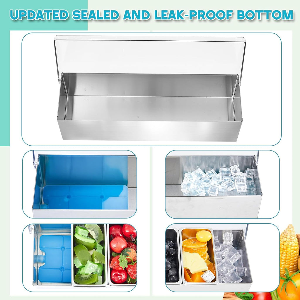 Bartending Supplies 6 Compartment Stainless Steel Garnish Tray, Bar Caddy