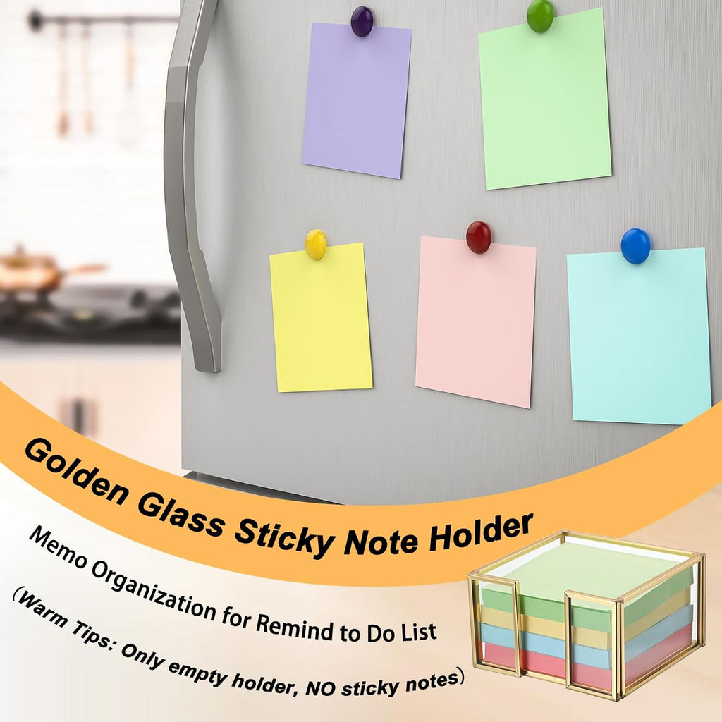 BTSKY Golden Glass Sticky Note Holder for 3x3 Inch Sticky Notes