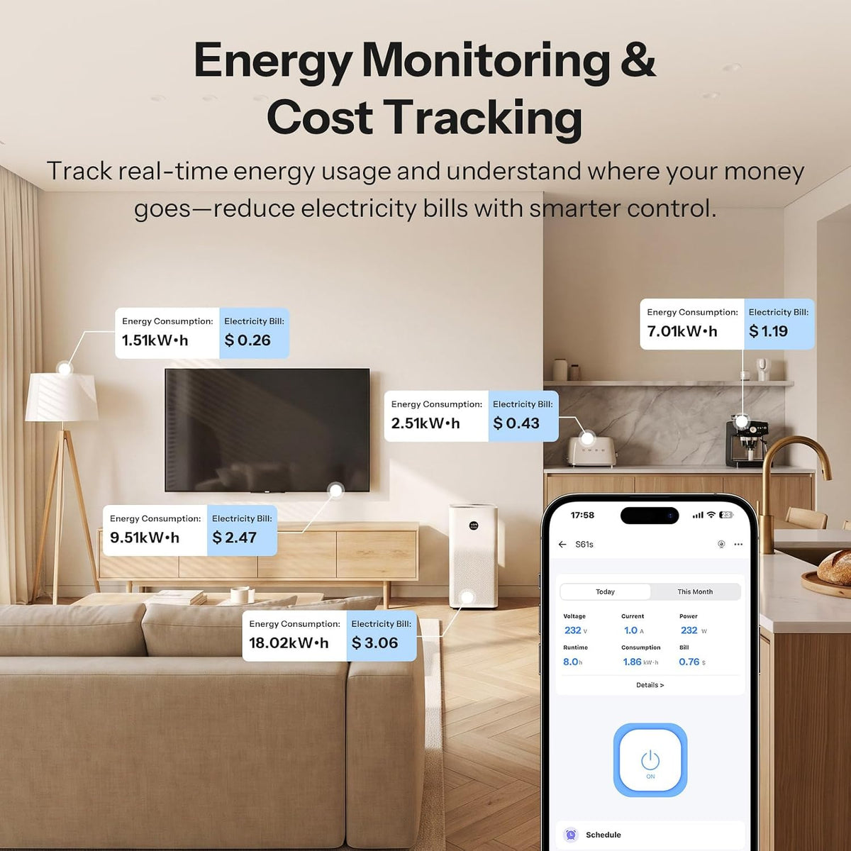 SONOFF S61s Matter Smart Plug 15A Wi-Fi Outlet with Energy Monitoring 4pack