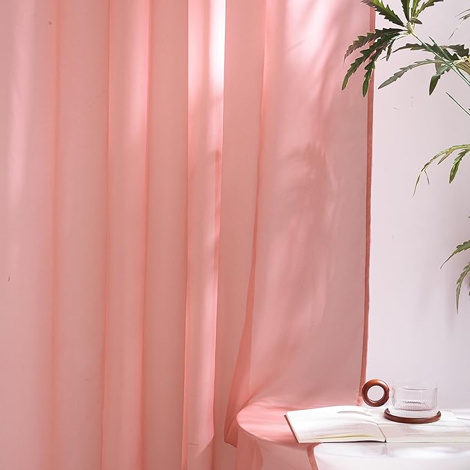 NICETOWN Coral Pink Sheer Window Curtains - Image 5