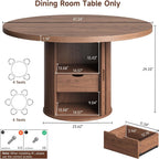 ComfyCorner 47" Dining Table with Storage, Round Kitchen Table Only Walnut