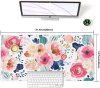 Faux Leather Large Mouse Pad, Office Desk Mat, 31.5"x15.7", Pink Floral