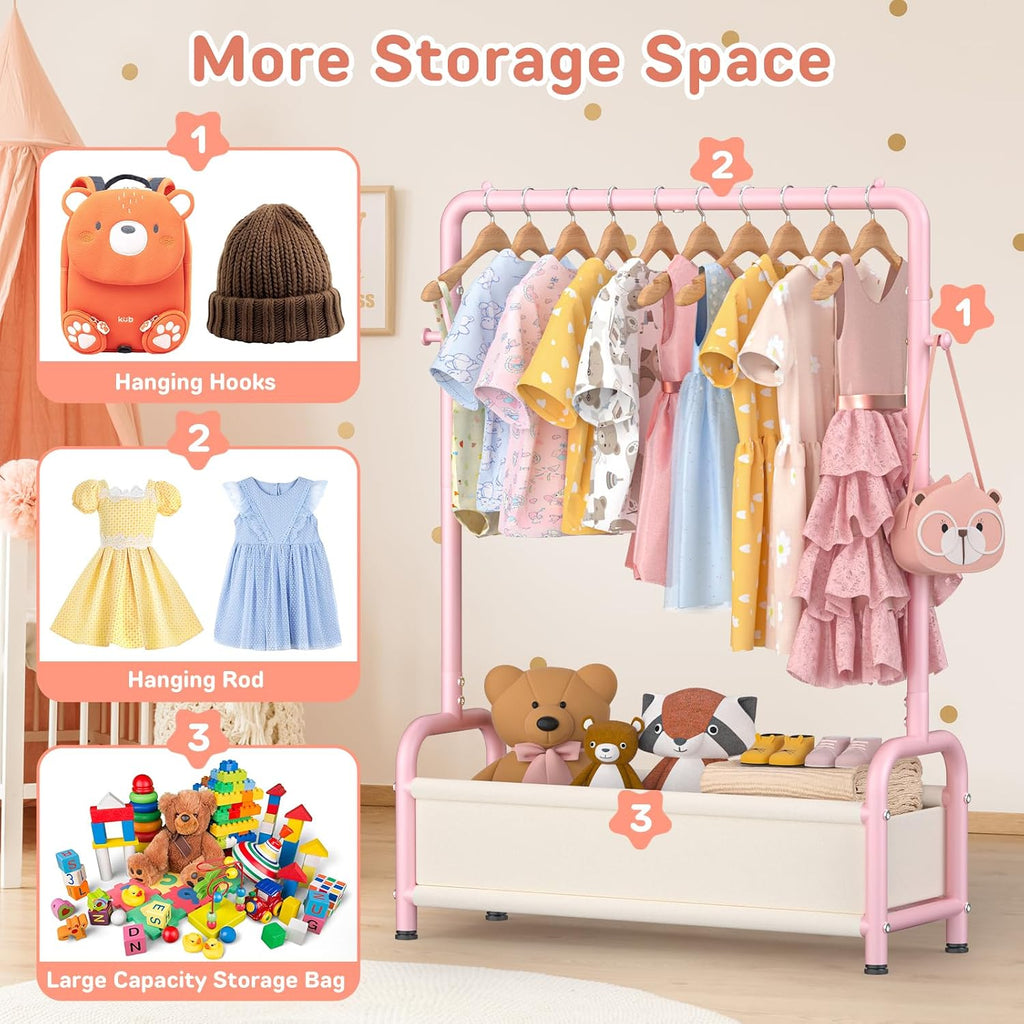 Kids Clothing Rack with Storage Shelf, Kids Dress Up Storage