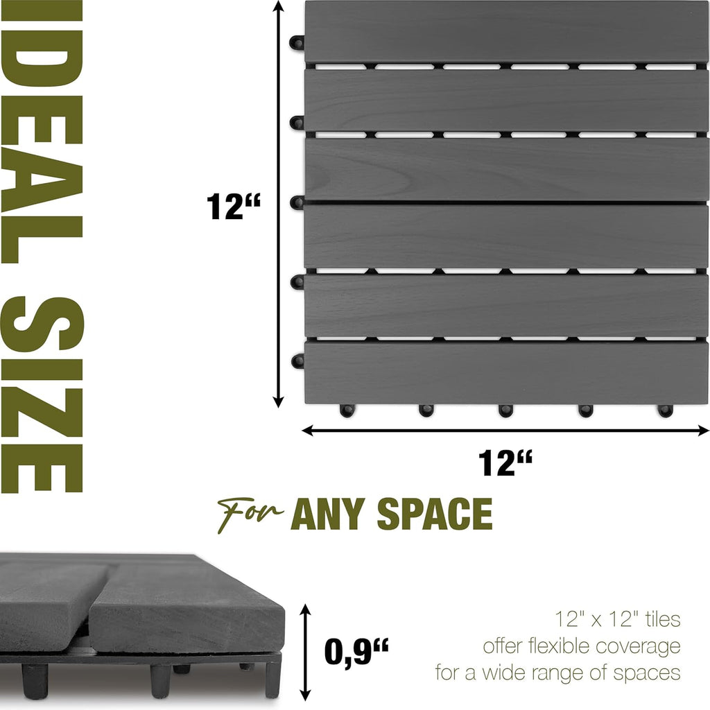Acacia Interlocking Deck Tiles, 12in, 9PCS Outdoor Flooring
