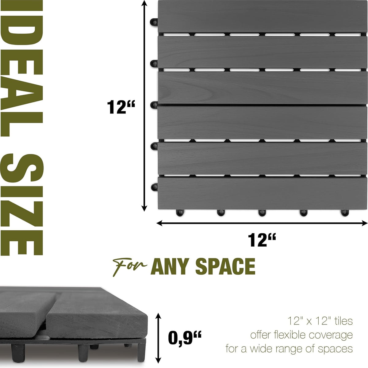 Acacia Interlocking Deck Tiles, 12in, 9PCS Outdoor Flooring