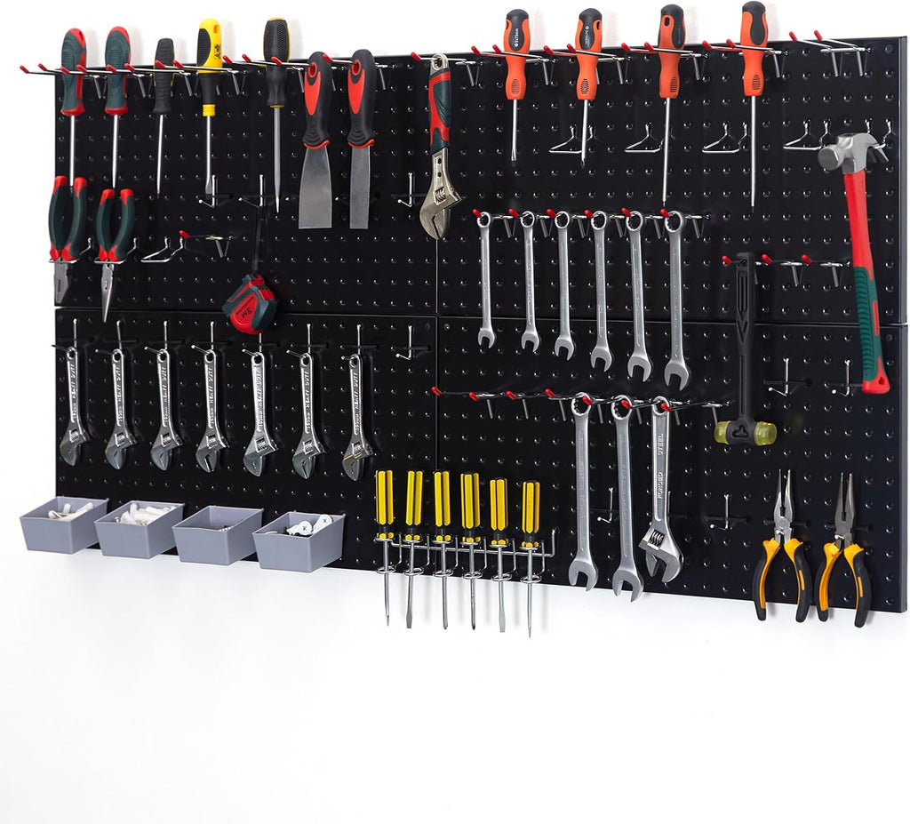 Pegboard Smith 48x24 inch Black Metal Pegboard Kit for Wall Organization with Hooks, Garage Storage Bins, and Utility Tool Board, Efficient Tool Organizer Peg Board