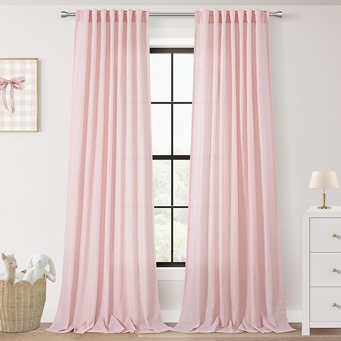 Extra Long Light Pink Linen Curtains 120 Inch Length 2 Panels by Jolilight