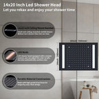 Bathroom Shower System with 14x20 Inch Ceiling Mount LED Head & 8 Inch Wall Head and Handheld Shower 4 Function Valve with body jets,Matte Black