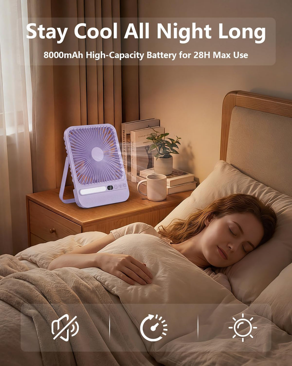 8000mAh Ultra-Thin Portable Travel Fan with Timer, Light&LED Display