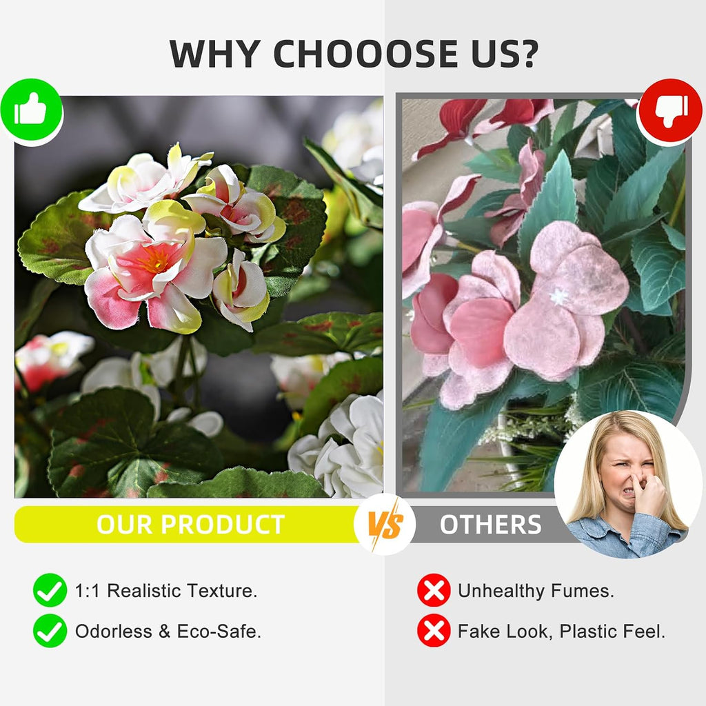 Artificial Geranium Flowers for Outdoor 2 Pcs Artificial White Flower Fake Flowers with Stems Silk Realistic Look Real Floral Arrangement for Front Door Porch Planter Patio Balcony (2 Pcs White)