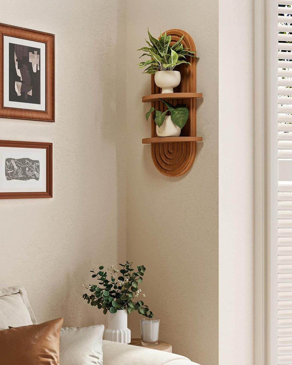 Bamworld Boho Wall Decor Plant Wall Shelf Wood Plant Holder 2 Tier