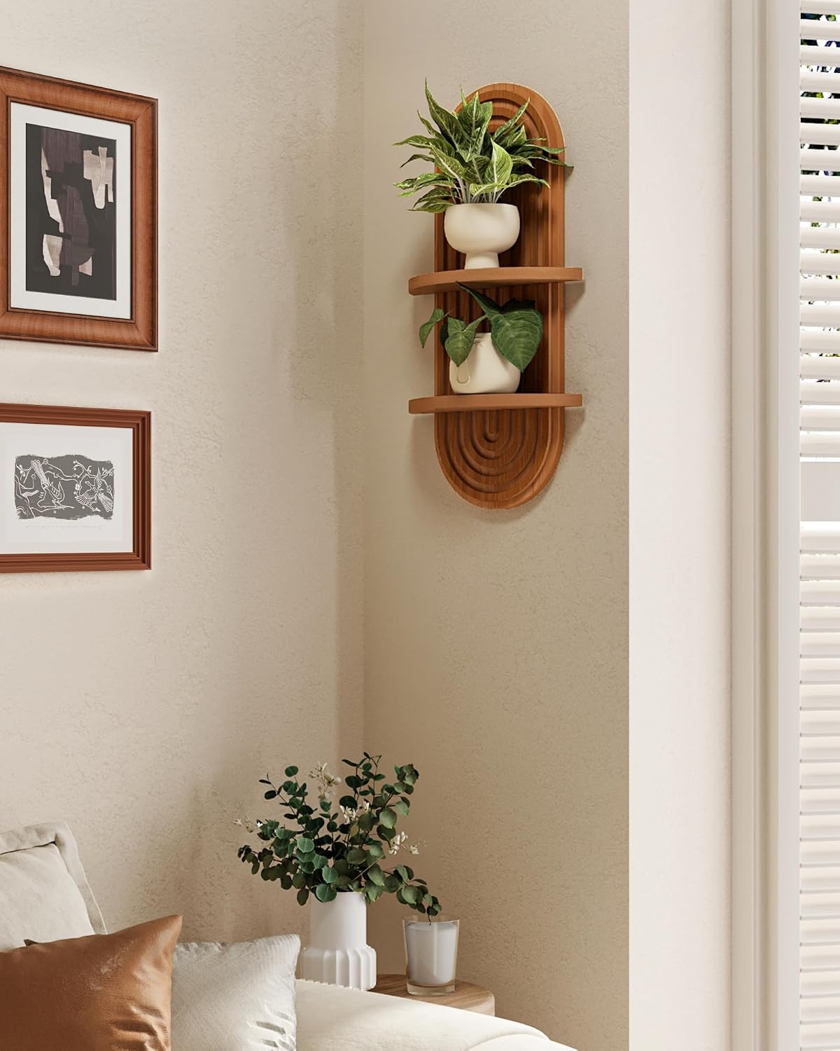 Bamworld Boho Wall Decor Plant Wall Shelf Wood Plant Holder 2 Tier